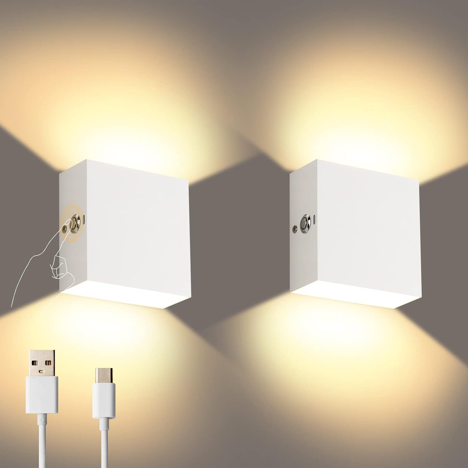 Title 4, Wiring Free Rechargeable Wall Lamp USB Recharge...