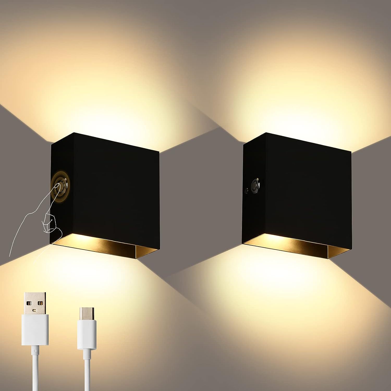 Title 2, Wiring Free Rechargeable Wall Lamp USB Recharge...