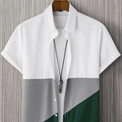 Fashion Trendy Men's Shirt Digital Printing Casual Breathable Stand Collar Short Sleeve