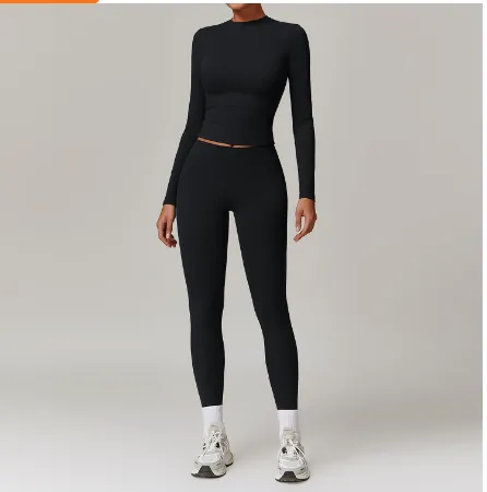 High Waist Wide Leg Yoga Clothes Slimming Long Sleeve Top Coat Advanced Black - Shop at LoveMi