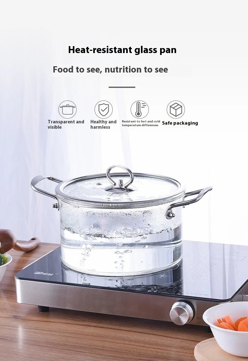 Title 4, Stainless Steel Handle Open Flame Glass Pot