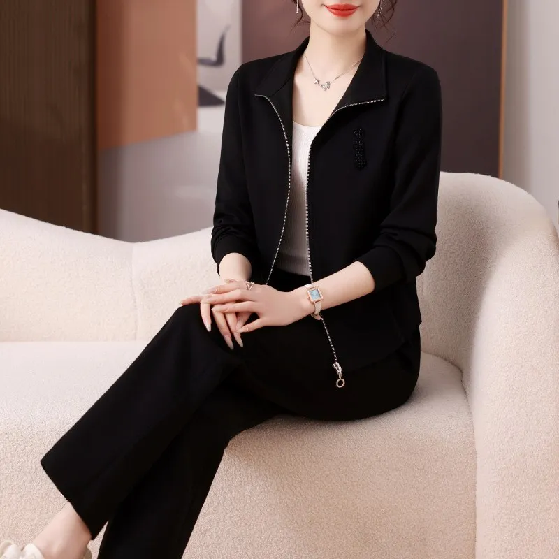 Spring And Autumn Plus Size Loose Top Two-piece Set - Black