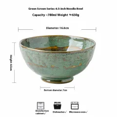 Nostalgia Thickened Rice Noodles Featured Ceramic Noddle Bowl - 6.5 Inches - View 1