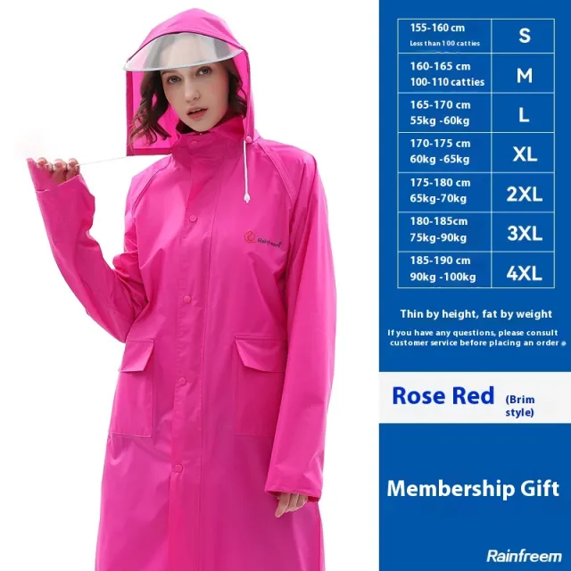Outdoor Double layer Thickened Long Section One piece Raincoat Rose Red Double Brim - Shop at LoveMi