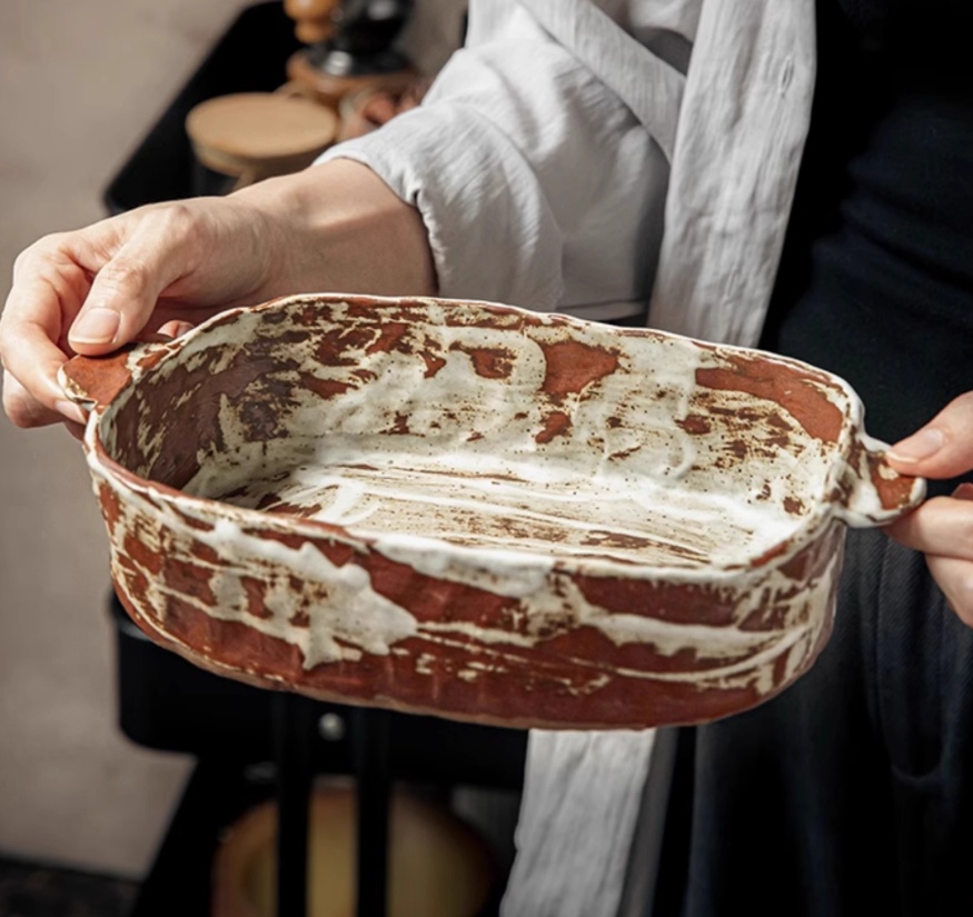 Title 2, Handmade Coarse Pottery 8-inch Double Handle Di...