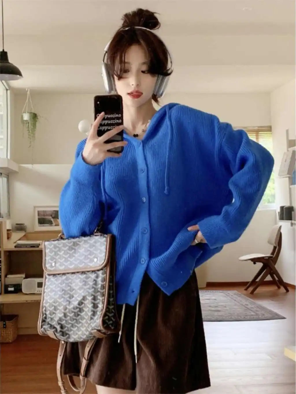 Loose Hooded Sweatshirt Female Cashmere Sweater - Blue