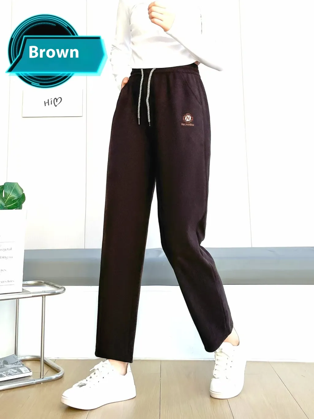 Women's Pants High Waist Cropped Pants Casual - Coffee