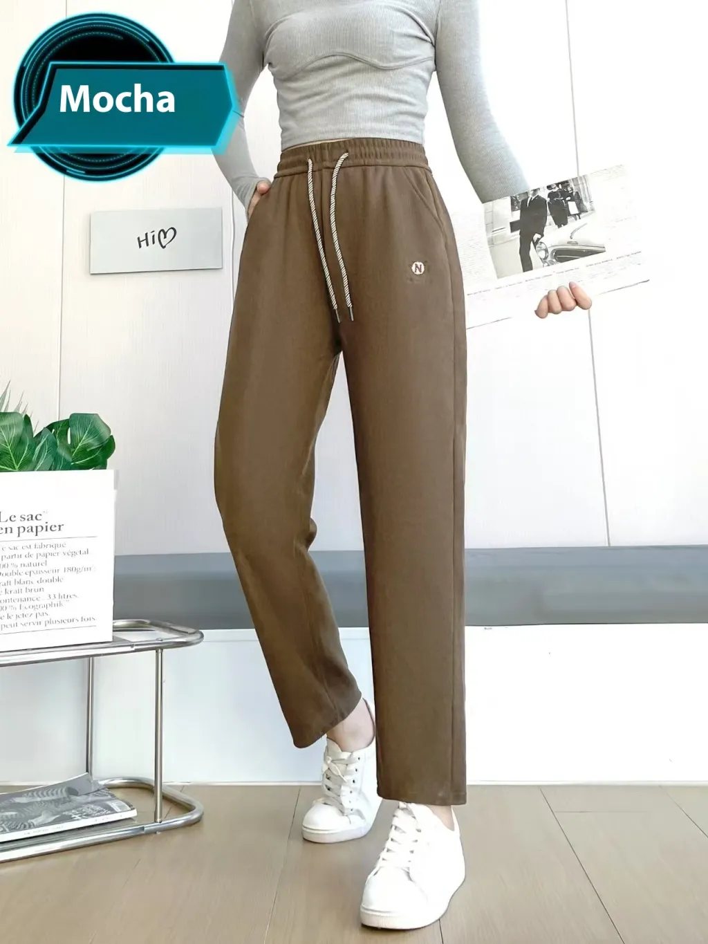 Women's Pants High Waist Cropped Pants Casual - No Velvet Added Mocha Color-5X