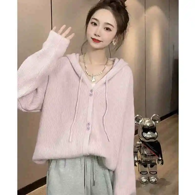 Thicken Lazy Style Long Sleeve Knitted Cardigan Sweater - Purple