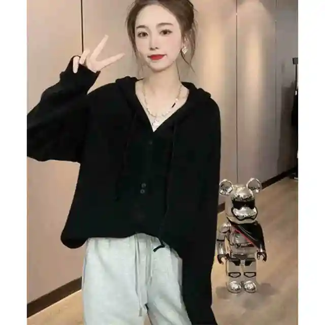 Thicken Lazy Style Long Sleeve Knitted Cardigan Sweater Black - Shop at LoveMi
