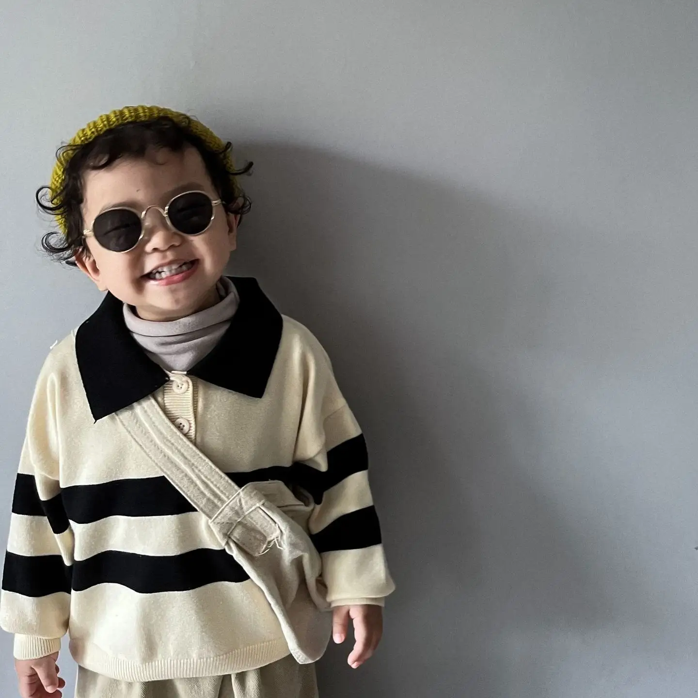 Striped Lapel Knitwear Casual Loose Western Style