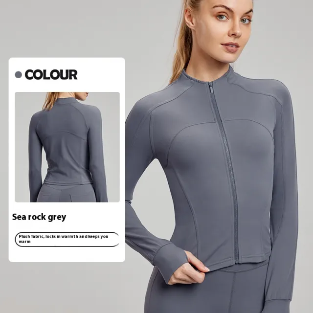 Fleece lined Yoga Clothing Top Autumn And Winter Coat Sea Rock Gray - Shop at LoveMi