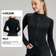 Fleece-lined Yoga Clothing Top Autumn And Winter Coat - Black - View 1