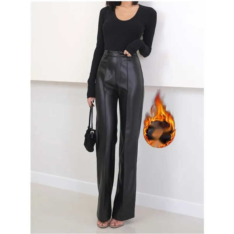 Winter Foundation Straight-leg Trousers Fleece-lined Thickened - Black Fleece Thick