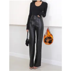 Winter Foundation Straight-leg Trousers Fleece-lined Thickened - Black Fleece Thick - View 1