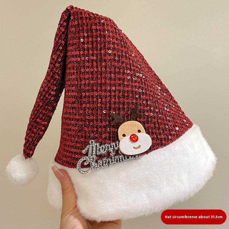 Red Sequined Elk Christmas Hat