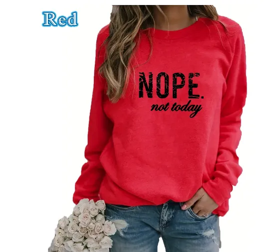 Women's Printed Round Neck Pullover Fashion Sweater Red2 - Shop at LoveMi