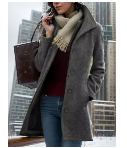 New European And American Women's Medium Length Pure Color Woolen Coat Gray - Shop at LoveMi