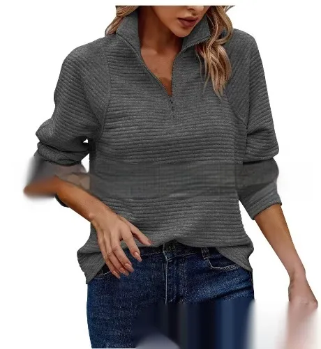 Knitwear Zipper Sports Women's Clothing Loose Pullover Top Dark Gray - Shop at LoveMi