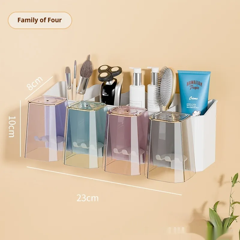 Punch-free Toothbrush Rack Family Pack Gargle Cup Storage - Family Of Four Cups