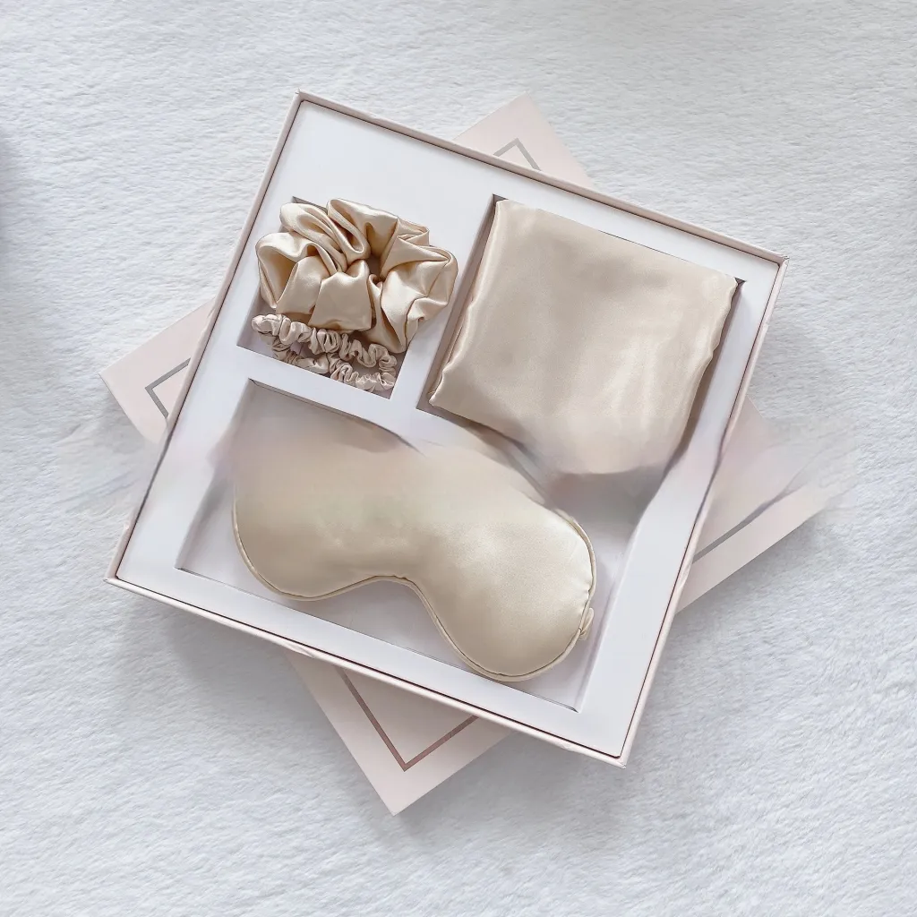 Hand Gift Box Eye Mask Set Four Piece Set - Beige Gold
