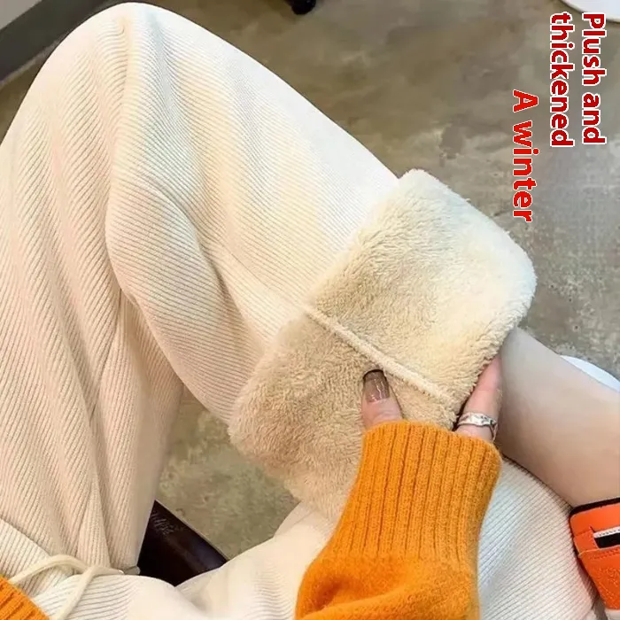 Cashmere Chenille Wide-leg Pants Fleece-lined - Apricot