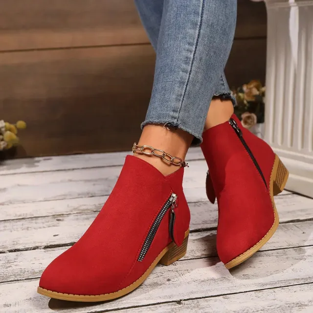 Chunky Heel Side Zip Mid heel Ankle Boots Red - Shop at LoveMi