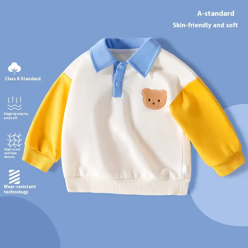 Baby Long Sleeve Pullover Shirt with Cartoon Graphic for Spring and Autumn