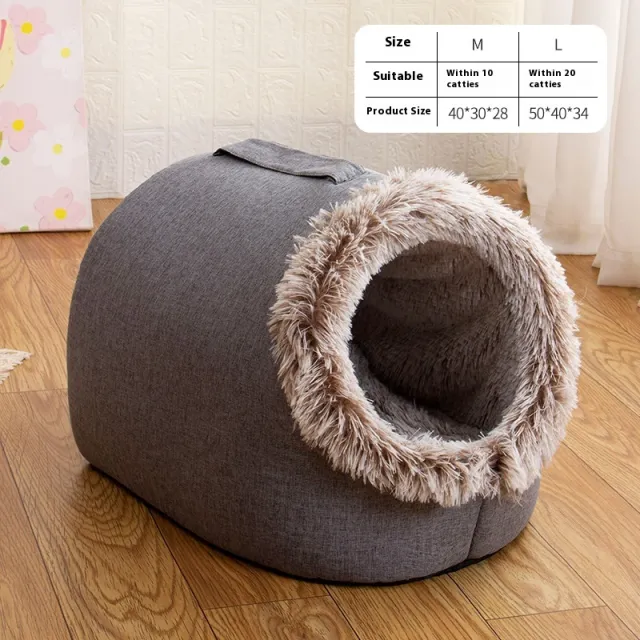 Autumn And Winter Fleece lined Cat Nest Closed Sleeping Bag Coffee Color - Shop at LoveMi