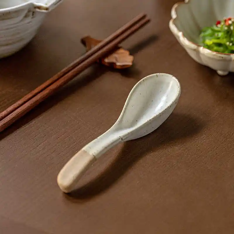 Retro Small Spoon Handmade Coarse Pottery Short Handle Small Spoon