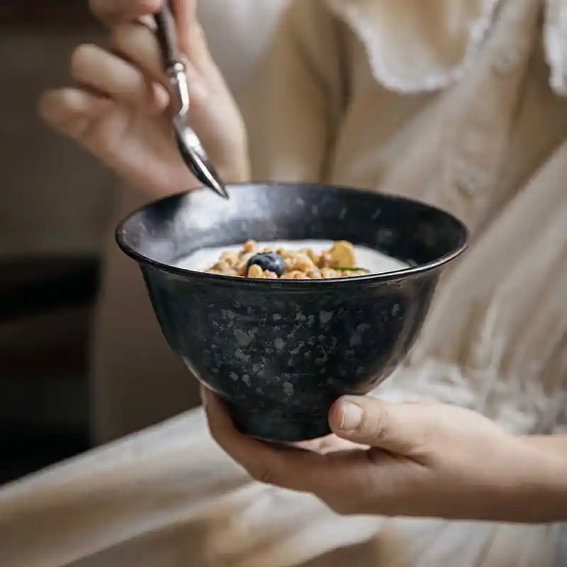 Irregular Splash Ink Tall Bowl Bamboo Hat Ceramic Soup Bowl