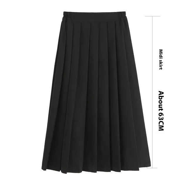 A Line Plus Size Elastic Waist Black Mid length Pleated Skirt Black Midi Dress - Shop at LoveMi