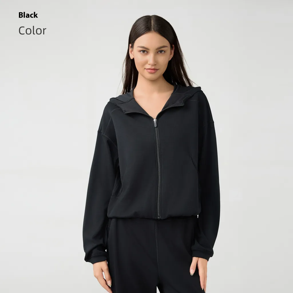 Hooded Zip Cardigan Coat Female Autumn Winter Coat - Black