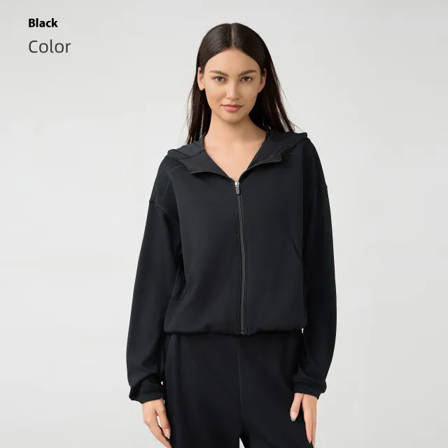 Hooded Zip Cardigan Coat Female Autumn Winter Coat Black - Shop at LoveMi