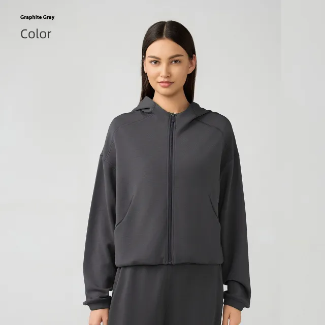 Hooded Zip Cardigan Coat Female Autumn Winter Coat Graphite Gray - Shop at LoveMi