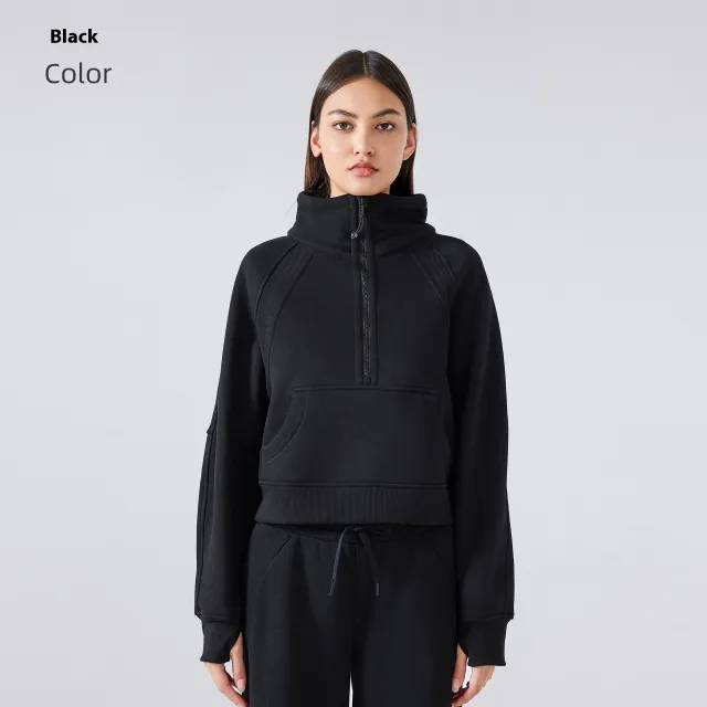 Outer Wear Thermal Fleece Thickening Exercise Sweater Black - Shop at LoveMi