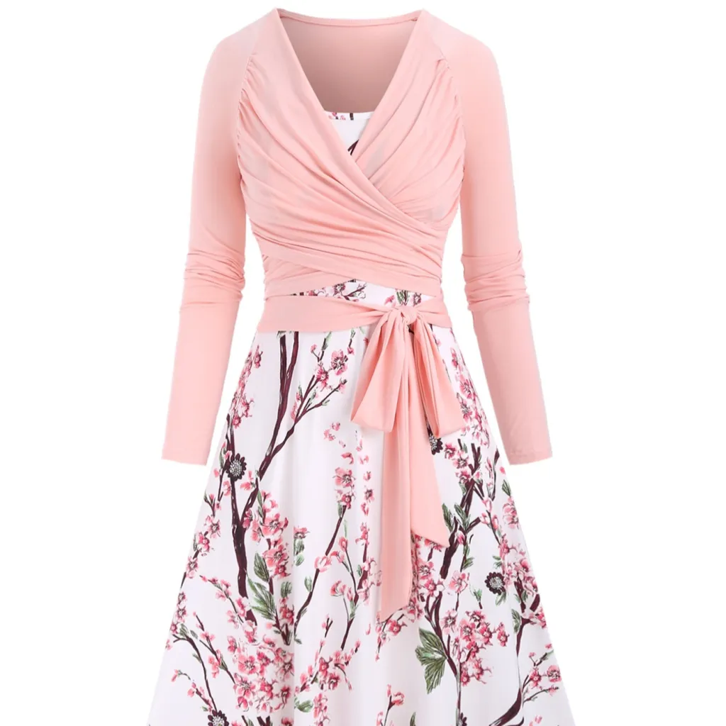 Knitted Top Plus Dress Fashion Printing Slip Two-piece Set - Pink