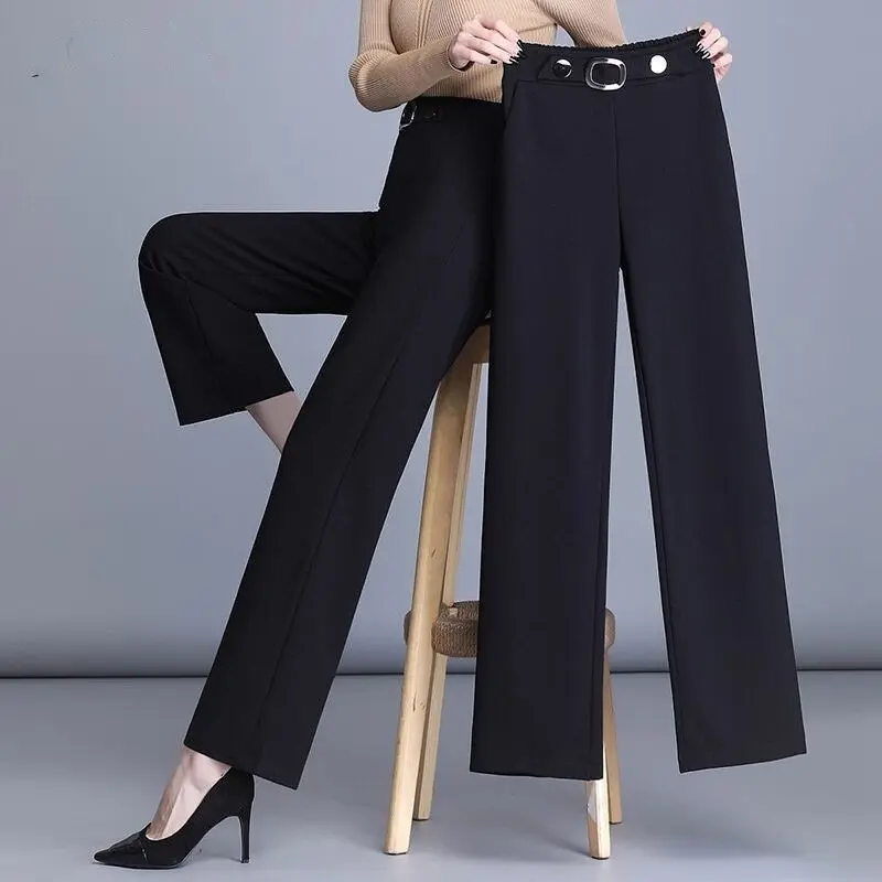 High Waist Plus Size Wide Leg Pants Casual Straight Trousers