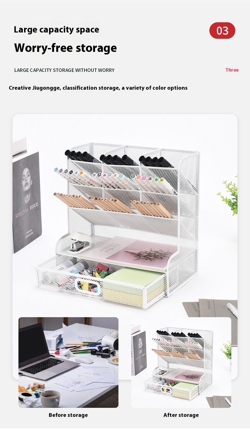 Title 6, Metal Jiugongge Pen Holder Cosmetic Drawer Stor...