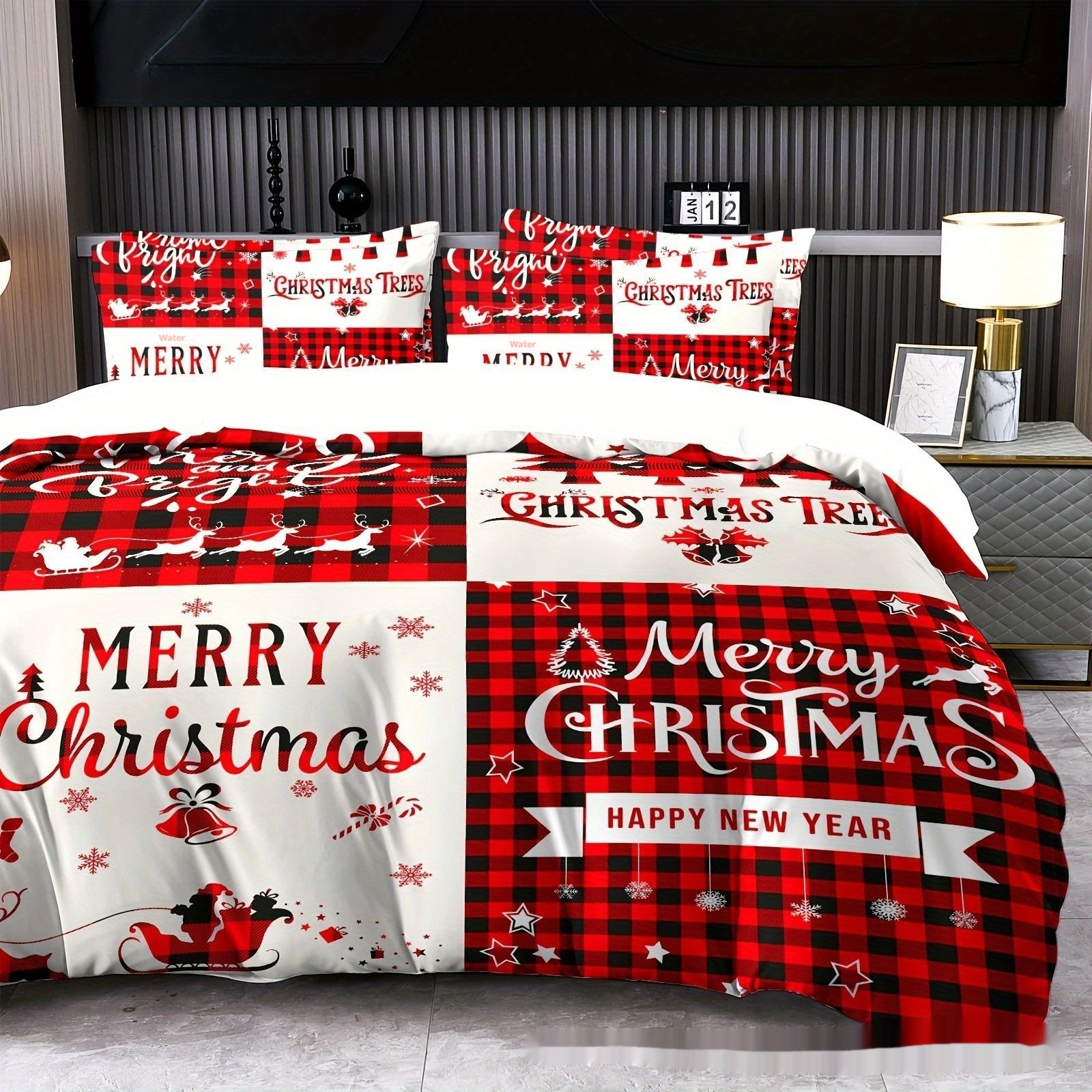 Title 1, Digital Printing Christmas Holiday Pattern Bedd...