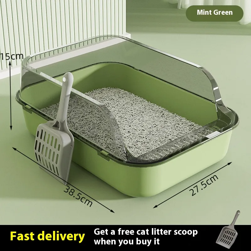 Litter Box Splash-proof Semi-closed - Medium Medium Mint Green