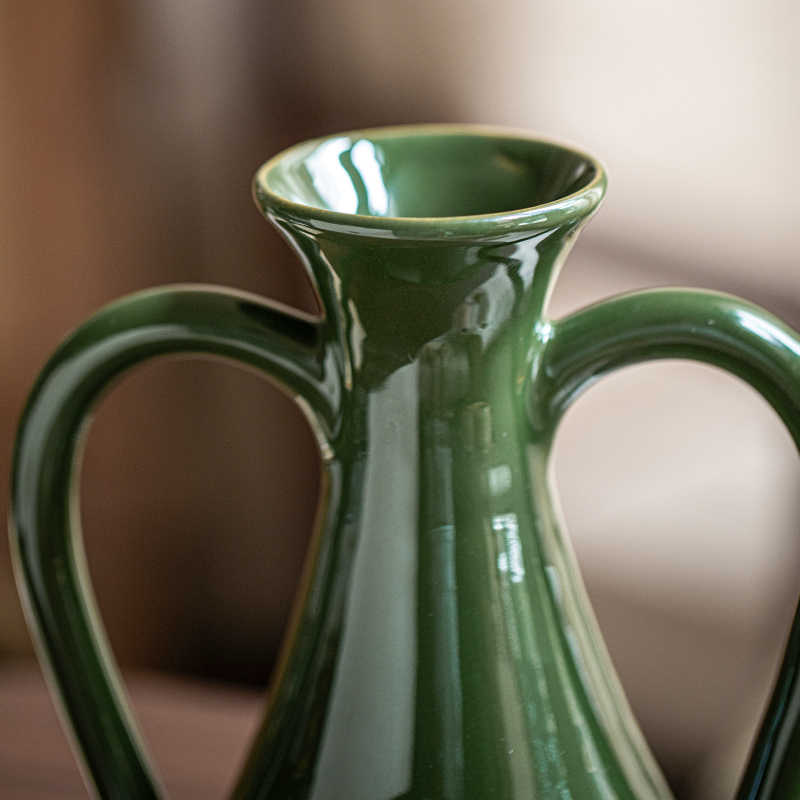 Title 4, Vintage Binaural Ceramic Vase Vintage Green Tab...