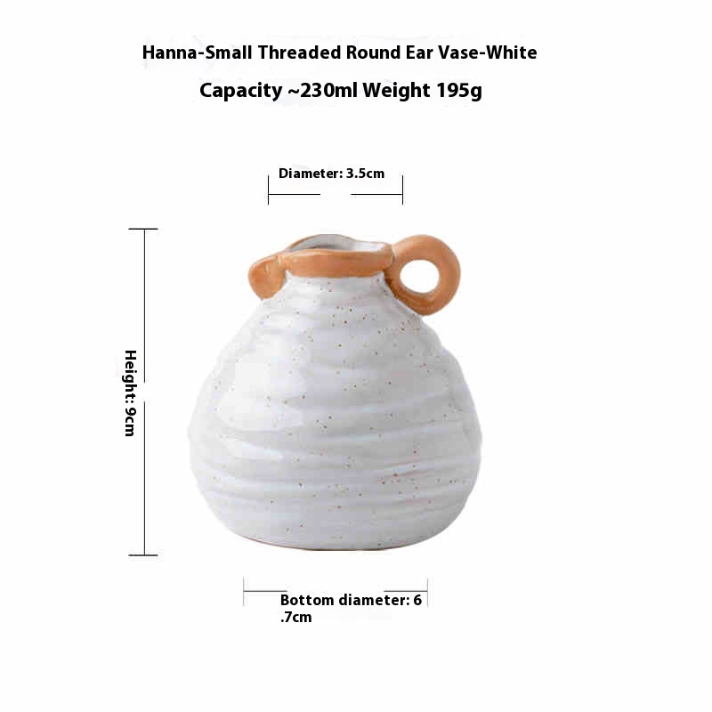 Thread Round Ear Vase White