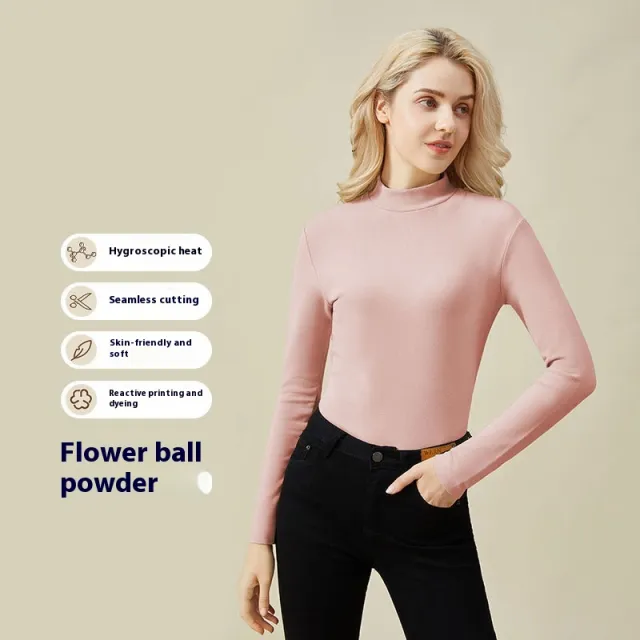Hyaluronic Acid Half Collar Top Heating Inner Long sleeved Shirt Flower Ball Powder - Shop at LoveMi