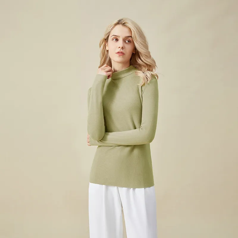 Hyaluronic Acid Half Collar Top Heating Inner Long-sleeved Shirt - Matcha Green