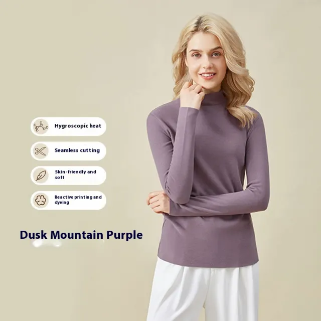 Hyaluronic Acid Half Collar Top Heating Inner Long sleeved Shirt Purple - Shop at LoveMi