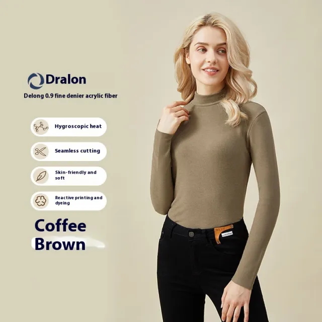 Hyaluronic Acid Half Collar Top Heating Inner Long sleeved Shirt Brown - Shop at LoveMi