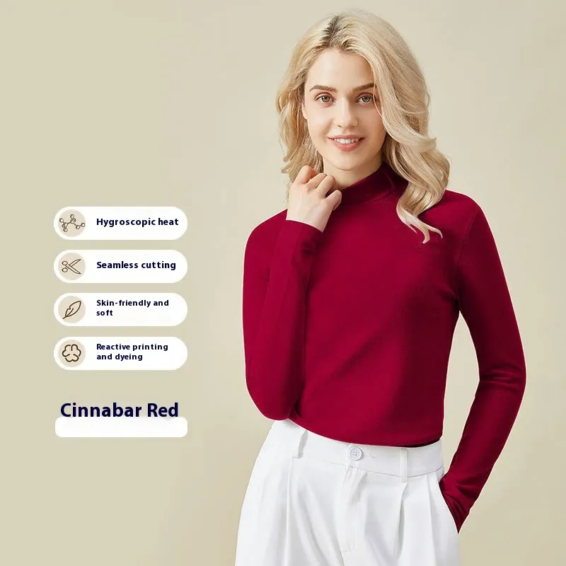 Hyaluronic Acid Half Collar Top Heating Inner Long-sleeved Shirt - Cinnabar Red