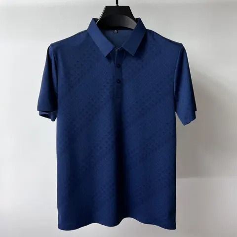 High-end Elegant Ice Silk Short Sleeve T-shirt Men's Lapel