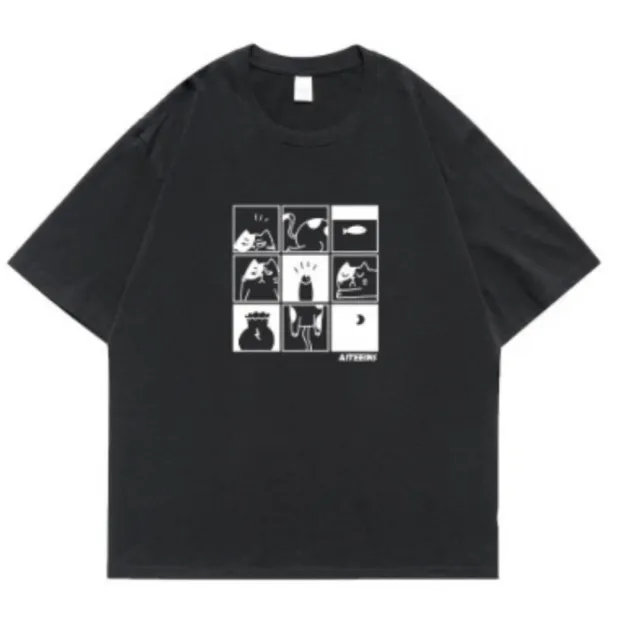 Female Minimalist Creative Art Printed Short Sleeved Shirt Black - Shop at LoveMi